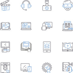 Journalism field line icons collection. News, Reporting, Investigative, Ethics, Integrity, Objectivity, Editorial vector and linear illustration. Source,Coverage,Scoop outline signs set Generative AI