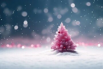 Fototapeta na wymiar Cute Pink Christmas Tree Covered in Snow. Generative AI