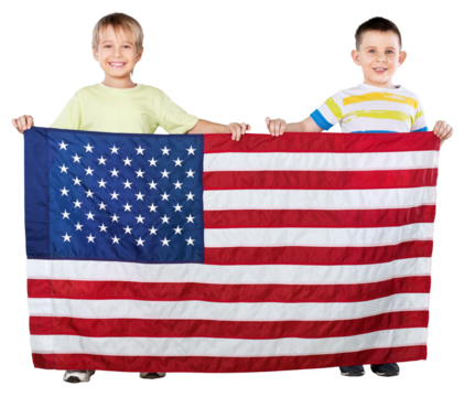 Two Children Holding an American Flag