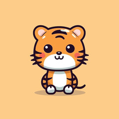 Cute kawaii tiger chibi mascot vector cartoon style