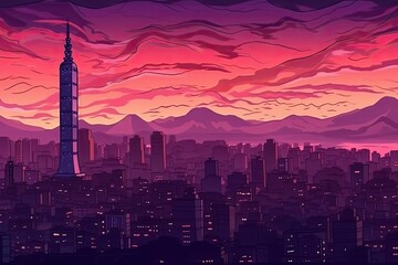 City Skyline at Sunset. Generative AI