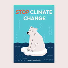 Global warming and polar bear. Climate change - Preservation of the natural environment of the world. Rise in temperature and extinction of animals. environmental problem. ecologist. Vector