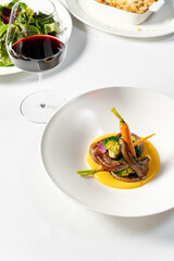 Fried liver with vegetables and pumpkin puree