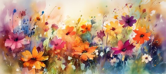 Fototapeta na wymiar background with watercolor flowers - Generative AI