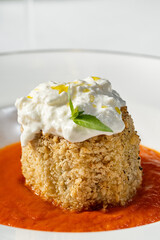 Breaded eggplant and stracciatella cheese