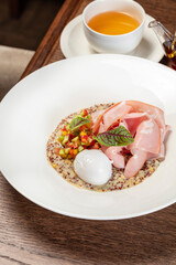 Quinoa with Ham and Poached Eggs