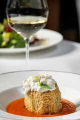 Breaded eggplant and stracciatella cheese