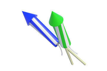 Firework rockets isolated on white background. 3d render