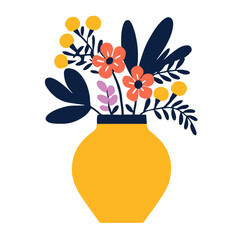Vector illustration of flowers in a vase, simple, minimalistic, hand drawn, bright, aesthetic flowers