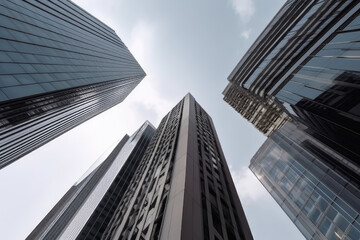 Towering skyscrapers pointing to the sky low-angle view