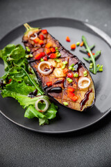 eggplant food salad fried vegetable meal snack on the table copy space food background rustic top view