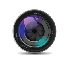 realistic camera lens vector illustration, designed in as realistic detail as possible, with reflections of light flares on the lens glass