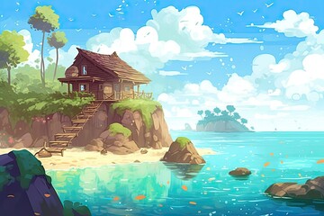 quaint house situated on a serene island. Generative AI