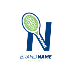 Letter N Initial Tennis Racket Logo Design Vector Icon Graphic Emblem Illustration