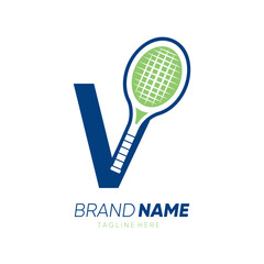 Letter V Initial Tennis Racket Logo Design Vector Icon Graphic Emblem Illustration