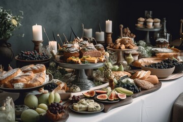 Fototapeta premium Wedding Buffet with Various Snacks Cuisine Food - Generative AI 