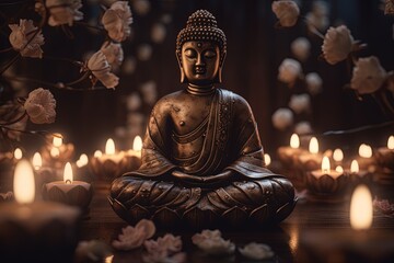  Spiritual Buddha Floral Decor in a Peaceful and Serene Atmosphere - Generative AI	