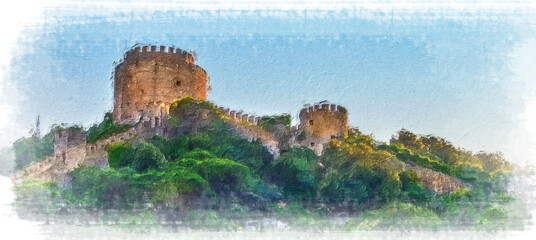 Rumeli Hisar fortress on the banks of the Bosphorus near the Fatih Sultan Mehmet Bridge