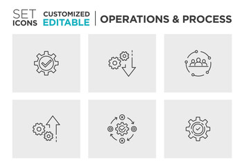 Set of Operational excellence, production growth, project management, efficiency, Execution, Vector Icon Design- Editable Stroke