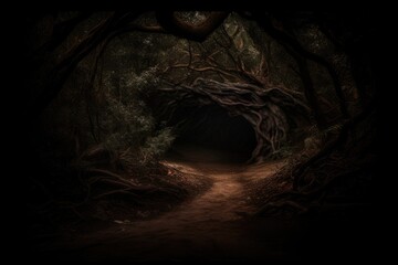 mysterious tunnel hidden in the heart of a dense forest. Generative AI