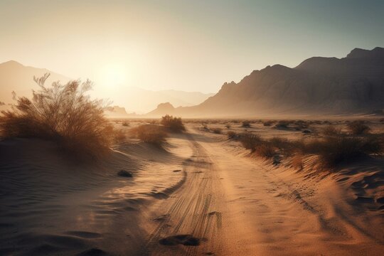 Desert road illustration - digitally made. Generative AI