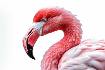 close up of a pink flamingo on a white background. Generative AI
