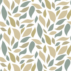 Seamless pattern of colored leaves on a white background. Abstract background for fabric and paper design. Seamless pattern of smooth elements. Natural shades. Foliage abstract printing packaging