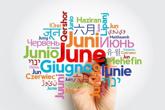 June in different languages of the world, word cloud concept background
