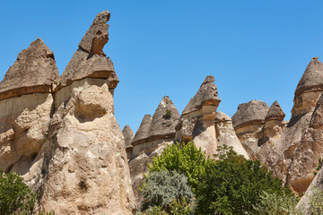 Fototapeta na wymiar Picturesque rock formations in Pasabag valley. Destination landmark in Turkey