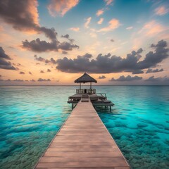 Amazing sunset landscape. Picturesque summer sunset in Maldives.