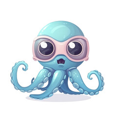 Simple illustration of Octopus character in diving goggles. Kids illustration. AI generative