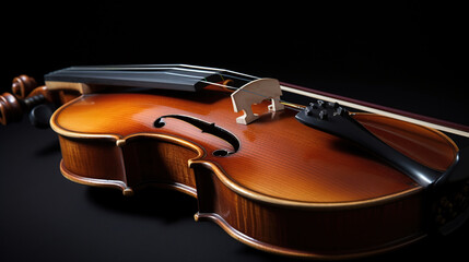 Classic violin and bow on black background, generative ai