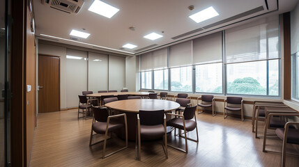 Naklejka na ściany i meble Modern office meeting room interior, generative ai