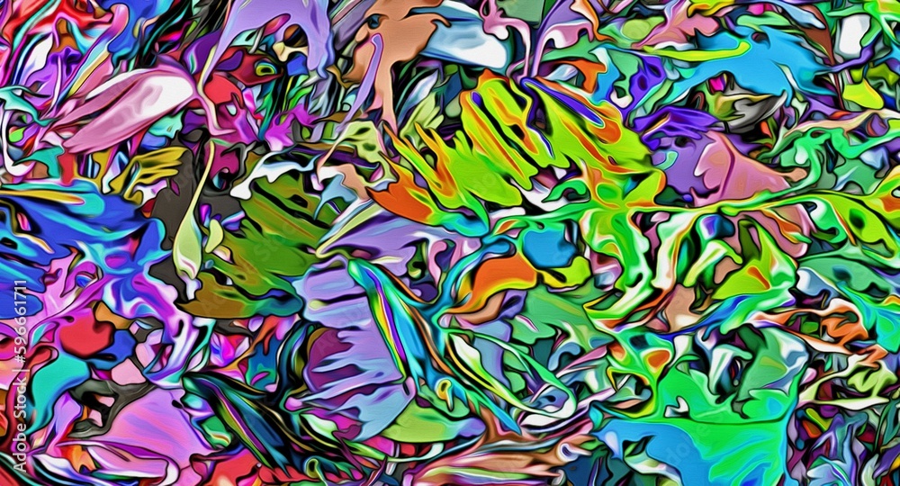 Poster Abstract texture psychedelic fractal of chaotic figures of various shapes and sizes
