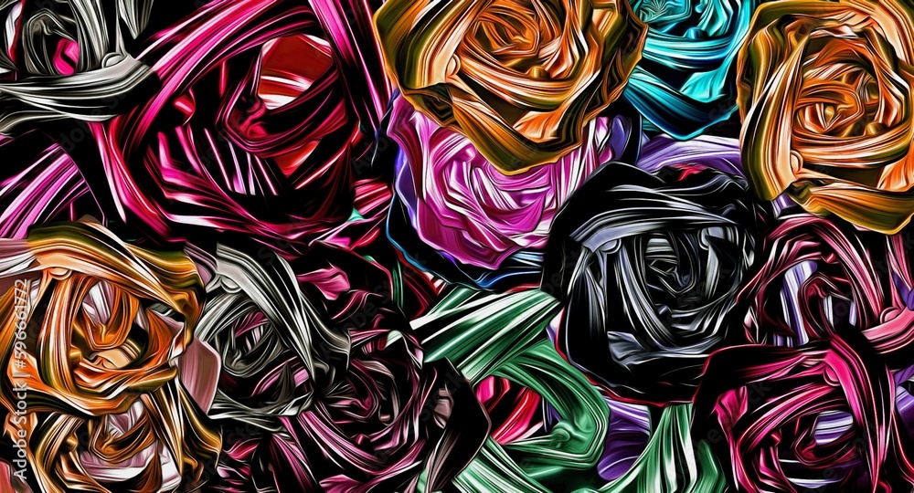 Poster Abstract texture psychedelic fractal of chaotic figures of various shapes and sizes