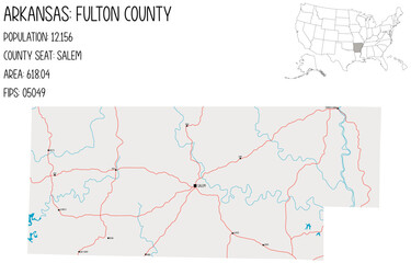 Obraz premium Large and detailed map of Fulton County in Arkansas, USA.