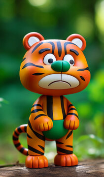 A Tiger Wooden Toy Made Of Colorful Wood With Green Background Generative Ai Digital Illustration Part#260423
