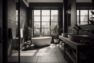 Perfect bathroom for a monochromatic lifestyle. Generative AI