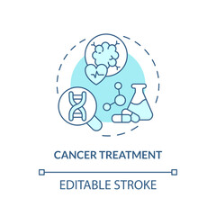 Cancer treatment turquoise concept icon. Innovative solutions in oncology treatment. Application of precision medicine abstract idea thin line illustration. Isolated outline drawing. Editable stroke
