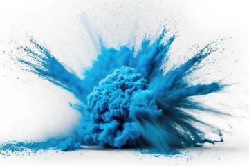 vibrant blue powder explosion on a clean white background. Generative AI