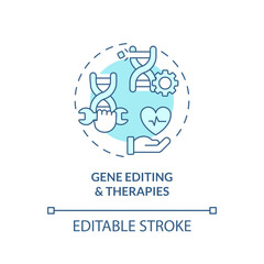 Gene editing and therapies turquoise concept icon. Ability to change DNA. Healthcare technology. Genomic medicine abstract idea thin line illustration. Isolated outline drawing. Editable stroke
