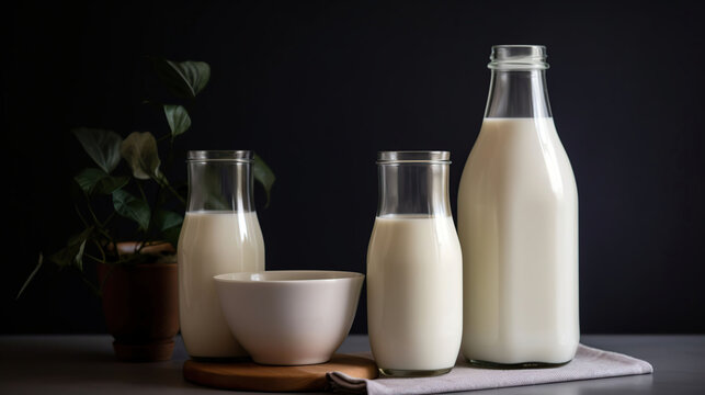 Vegan plant based milk, dairy free, lactose free milk, substitute drink, healthy cleen eating, generative ai