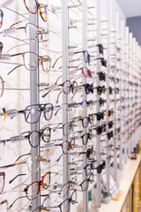 Style Showcase: Abundance of Eyewear on Display in Fashionable Glasses Store