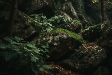 Rocks and foliage. Generative AI