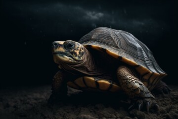 Fototapeta na wymiar A charming turtle against a dark sky. Generative AI