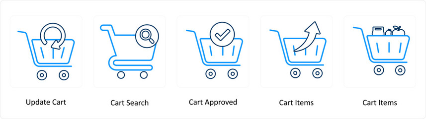 A set of 5 Extra icons as update cart, cart search, cart approved