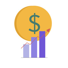 Dollar price growth with graph, charts. Vector concept.