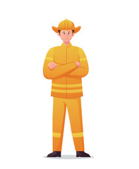 Firefighter character in uniform vector illustration