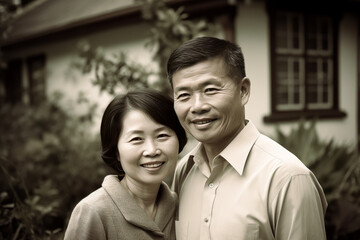 Fototapeta premium A happy Asian couple is posing together. 