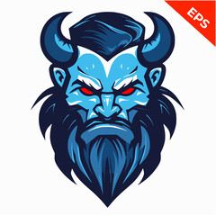 Angry Zeus, Warrior god vector, blue color. Isolated vector sign symbol